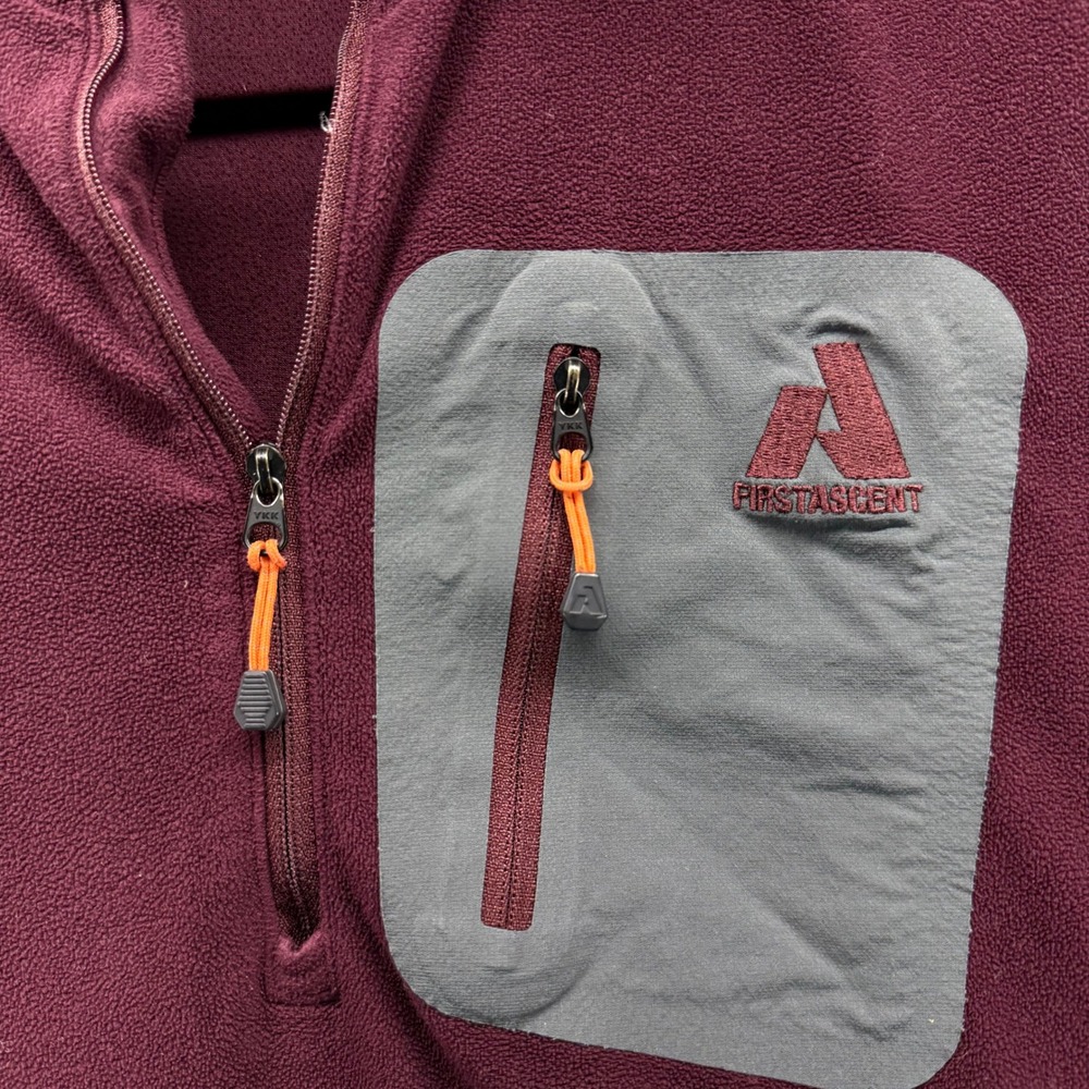 Eddie Bauer First Ascent Mens L Pullover Fleece Jacket Burgundy Quarter Zip - Picture 2 of 8